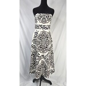 White House Black Market Dress Strapless Size 2 Floral Print 100% Silk‎ Lined